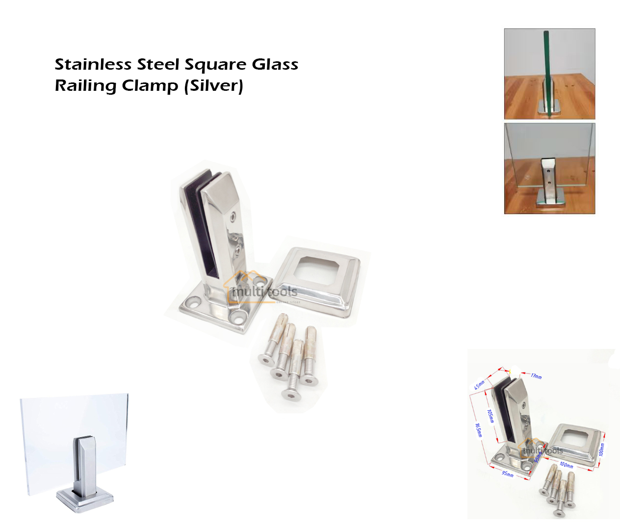 Stainless Steel Square Glass Railing Clamp (Silver)